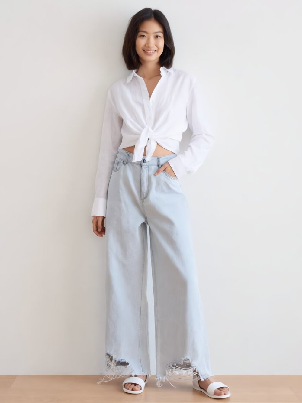 NWT DL1961 Hepburn Hi Rise Wide Leg Jeans Size 33 Palermo Light Wash Frayed Hem